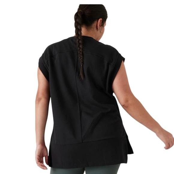 Athleta Retroterry V-Neck Sweatshirt Tee Sleeveless Black Medium - Picture 2 of 16